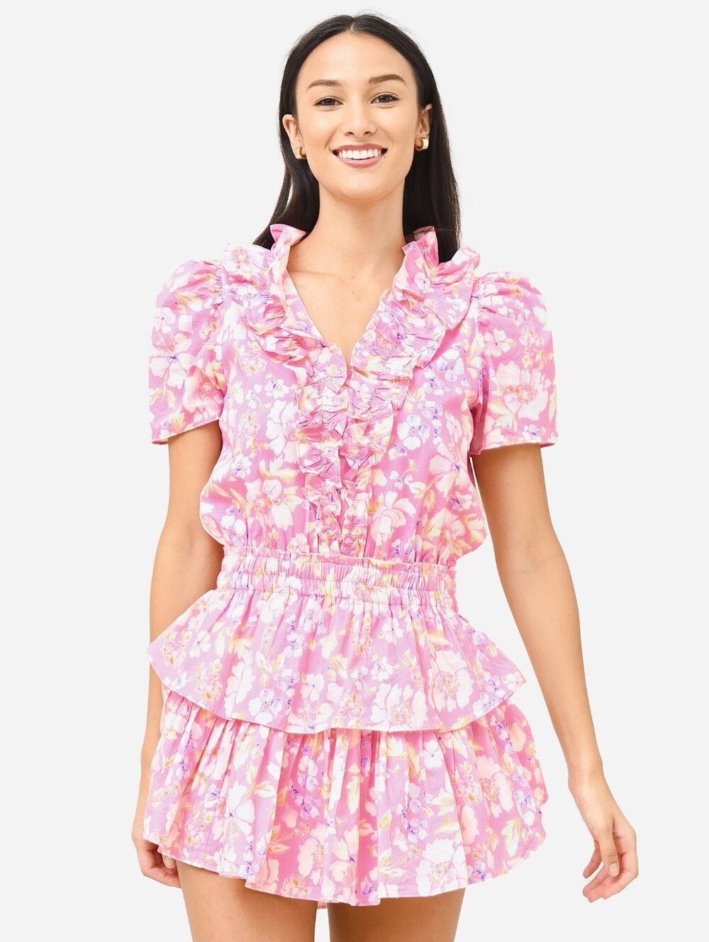 LoveShackFancy Ellis Mini Dress in Pink Party Bash floral sz MEDIUM